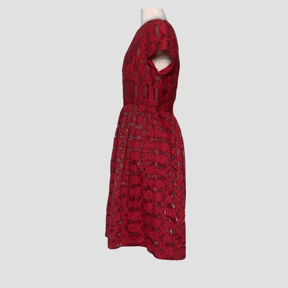 Anthropologie Moulinette Soures Rubied Red Fit and Flare Dress 8 - Picture 3 of 9